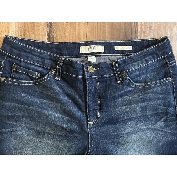 Vtg America Blues Women's Mid Rise Jean Boho Bermuda Dk Wash Shorts Size 10/30 - Picture 2 of 5